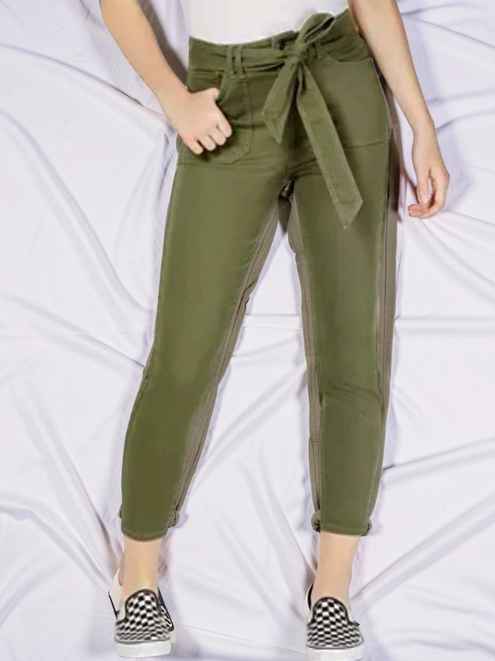 Vanilla Star Olive Green High Rise Tie Waist Skinny Pants Size 5